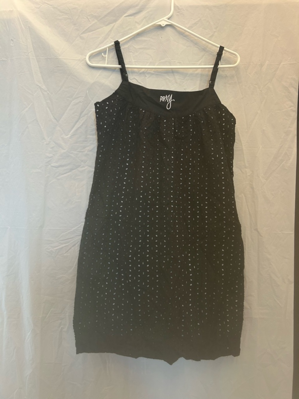 Roxy Junior’s Black Eyelet Mini Dress Sz S 100% Cotton NWNT